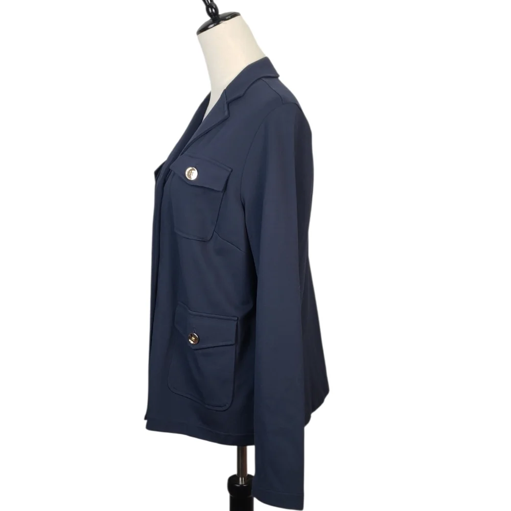 J. Jill Wearever Button Front Jacket Pockets Navy Blue Sz M Career Classic - Picture 4 of 14